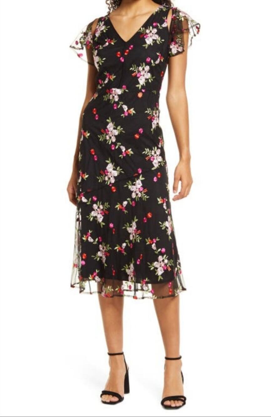 NWT Sam Edelman Embroidered Mesh Midi Dress Size 2